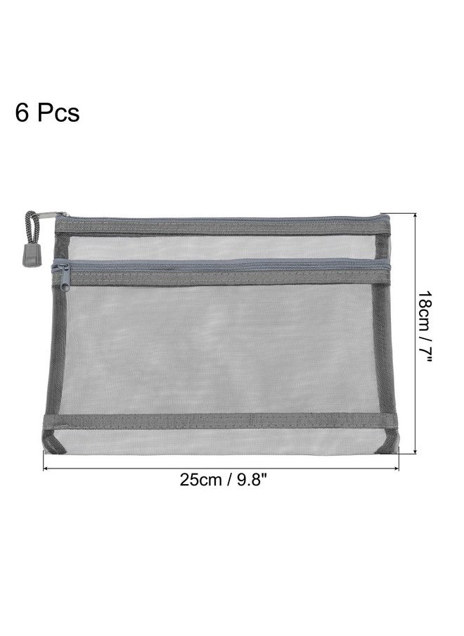 MECCANIXITY - MECCANIXITY Mesh Zipper Bags, A5 Nylon Double Layer Zip File Pouch Storage Organizer Pockets for Travel Office Accessories, Gray Pack of 6 - Image 1