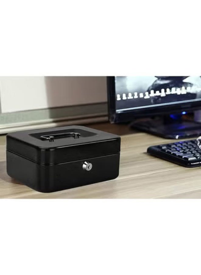Portable Money Safe Box with Tray And Lock Black - Image 5