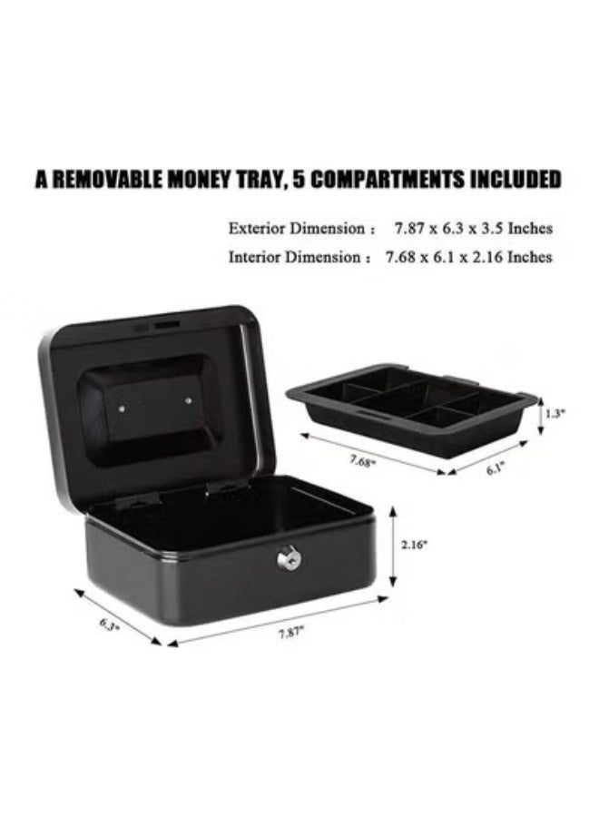 Portable Money Safe Box with Tray And Lock Black - Image 3