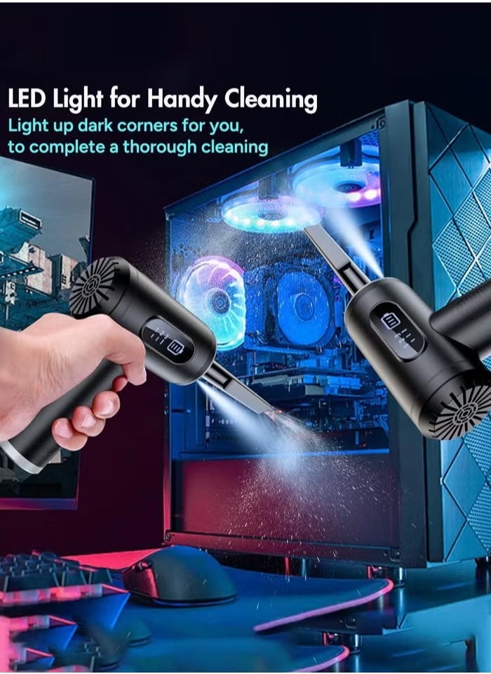 Beauenty Compressed Air Duster Handheld Car Vacuum/Air Blower Pump, 3 Gear Adjustable Electric Air Duster Vacuum Cleaner Keyboard with LED Light for Office Computerss  - Image 4