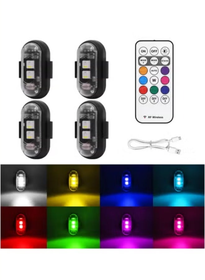 general 4PCS Wireless LED Strobe Lights with Remote Control, 8 Colors USB Charing Waterproof Anti-Collision Led Emergency Warning Lights for Car Motorcycle Drone Aircraft Bike - Image 1