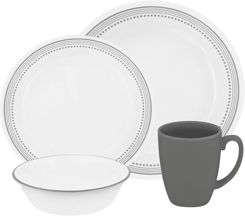 كوريل أواني طعام Corelle، مجموعة من 16 قطعة بألوان رمادي غامض وأبيض ورمادي - Image 1