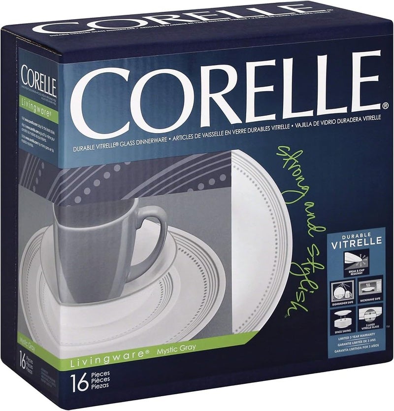 كوريل أواني طعام Corelle، مجموعة من 16 قطعة بألوان رمادي غامض وأبيض ورمادي - Image 4