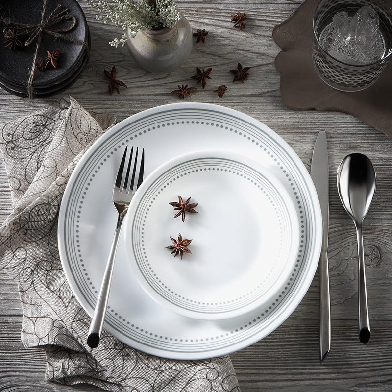 كوريل أواني طعام Corelle، مجموعة من 16 قطعة بألوان رمادي غامض وأبيض ورمادي - Image 2