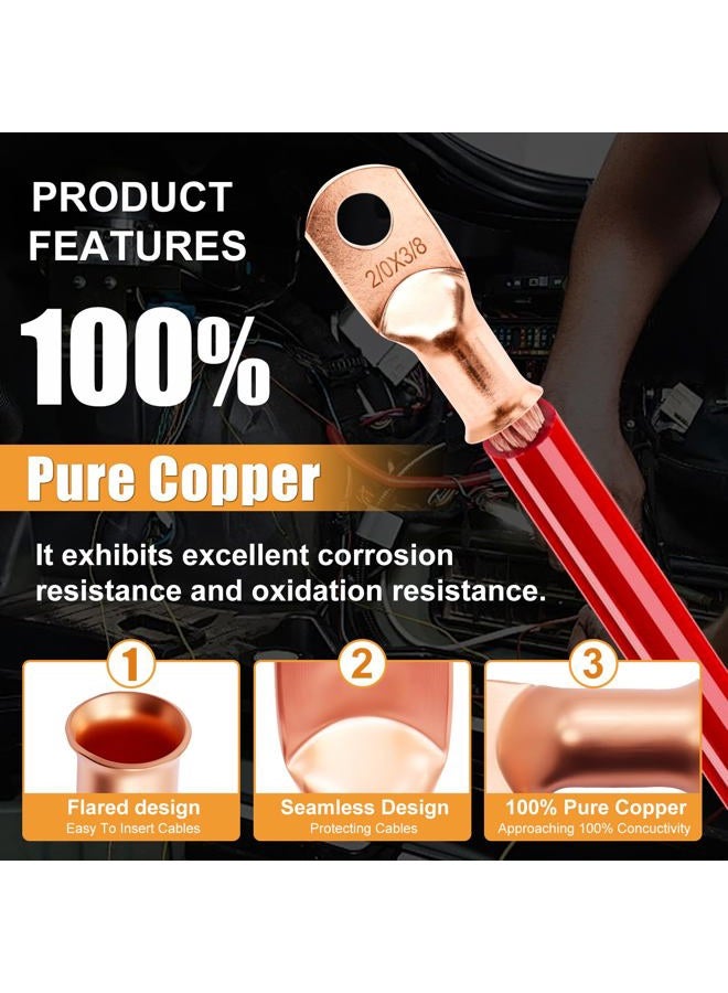 mankk 230PCS Copper Wire Lugs AWG 1 2 4 6 8 1/0 2/0 Gauge Battery Terminal Connectors Battery Cable Ends Connectors Copper Ring Terminal Kit with 3:1 Heat Shrink Tubing M-N-099-230PCS - Image 3