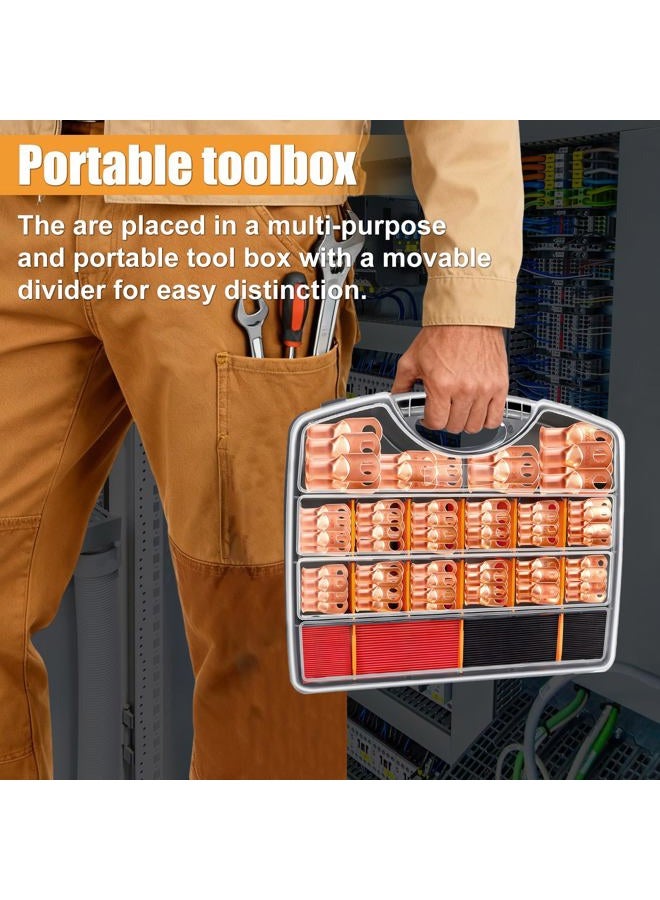 mankk 230PCS Copper Wire Lugs AWG 1 2 4 6 8 1/0 2/0 Gauge Battery Terminal Connectors Battery Cable Ends Connectors Copper Ring Terminal Kit with 3:1 Heat Shrink Tubing M-N-099-230PCS - Image 4