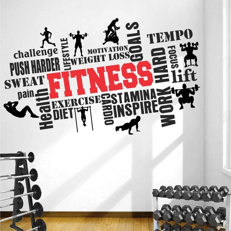 StickMe 'Gym Fitness Bodybuilding Sport Workout Creative Colorful Word Cloud Wall Sticker' SM817 (PVC Vinyl 110cm X 65 cm) - Image 1