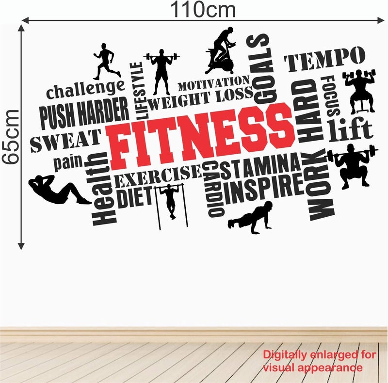 StickMe 'Gym Fitness Bodybuilding Sport Workout Creative Colorful Word Cloud Wall Sticker' SM817 (PVC Vinyl 110cm X 65 cm) - Image 3