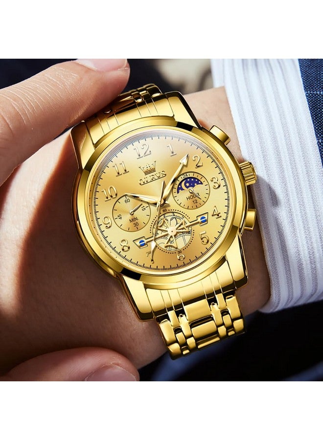 OLEVS Men's Business Watch Gold with Large Easy-Read Analog Quartz Date Display Luxury Stainless Steel Band Waterproof Luminous Hands - Image 3