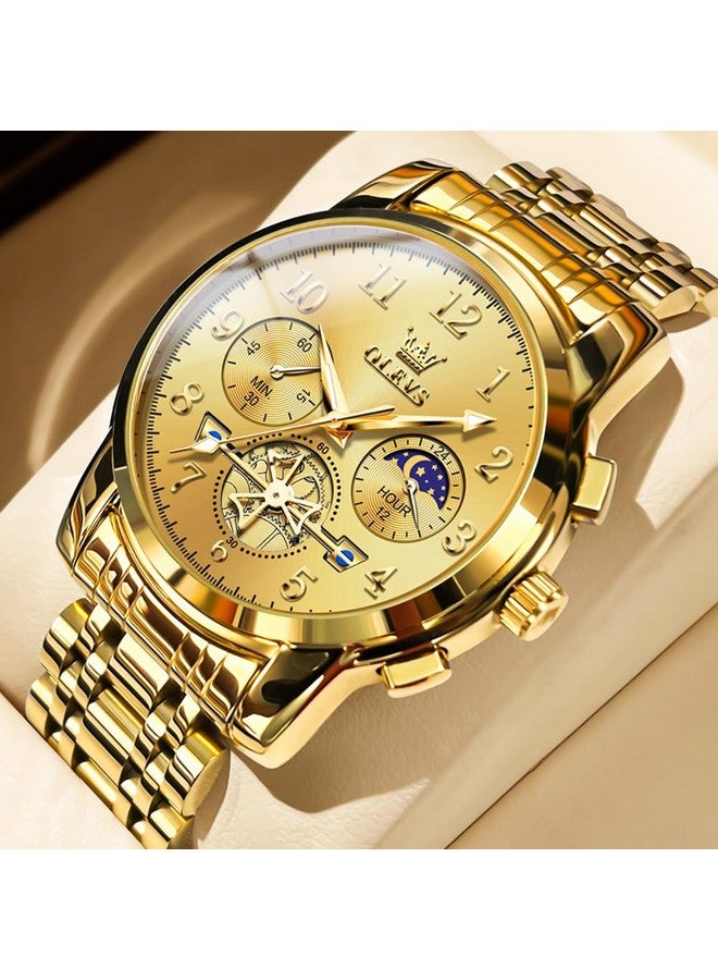 OLEVS Men's Business Watch Gold with Large Easy-Read Analog Quartz Date Display Luxury Stainless Steel Band Waterproof Luminous Hands - Image 5