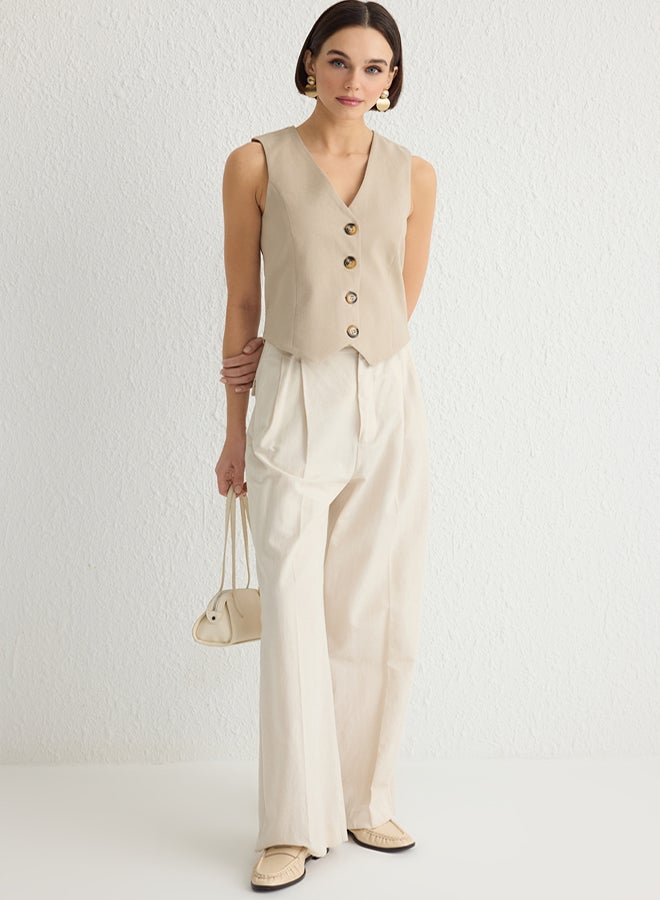 trendyol Beige Fitted Premium Buttoned Crop Woven Vest TWOAW24YE00061 - Image 1