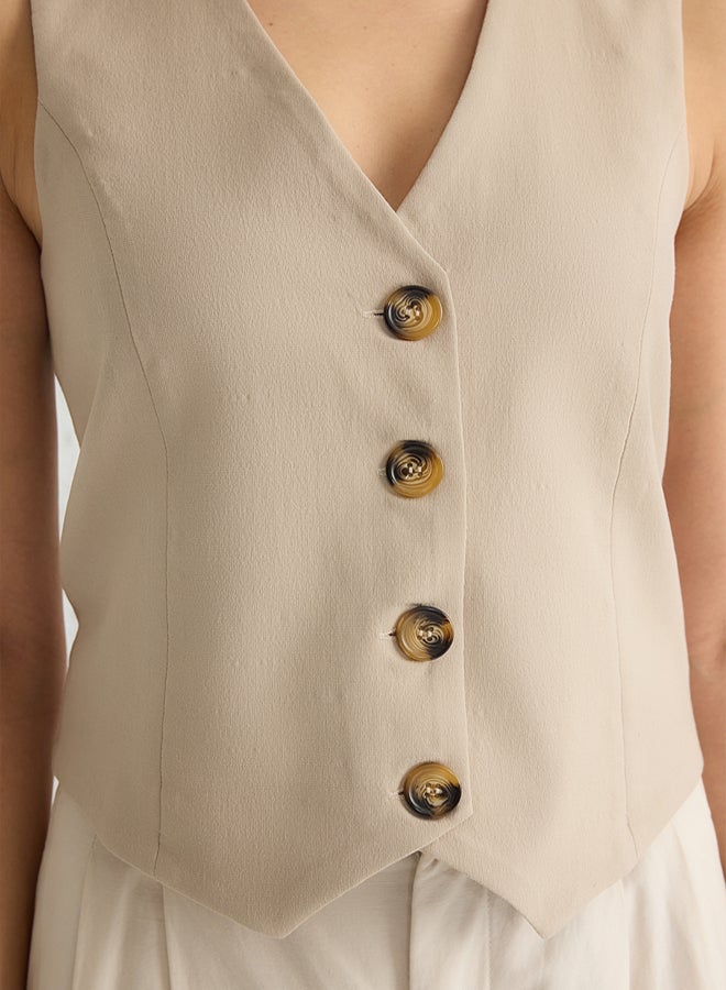 trendyol Beige Fitted Premium Buttoned Crop Woven Vest TWOAW24YE00061 - Image 4