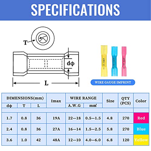 Qibaok 660 PCS Heat Shrink Butt Connectors Qibaok Crimp Electrical Wire Connector Waterproof Insulated Butt Splice Terminal for Automotive Marine Boat Truck Trailer Stereo - Image 2