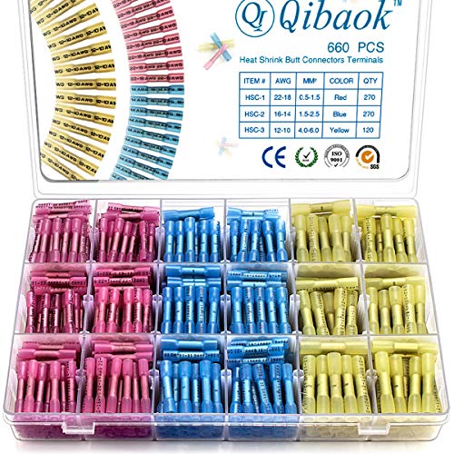Qibaok 660 PCS Heat Shrink Butt Connectors Qibaok Crimp Electrical Wire Connector Waterproof Insulated Butt Splice Terminal for Automotive Marine Boat Truck Trailer Stereo - Image 1