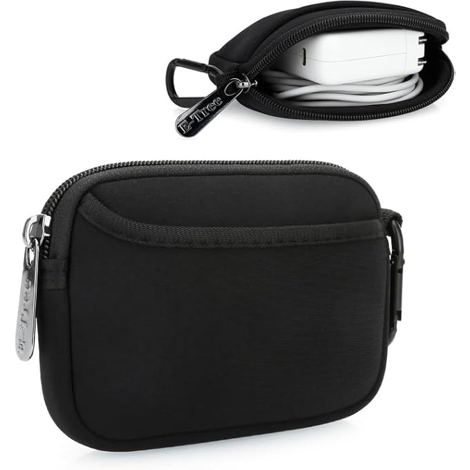 E-Tree MINI POUCH CASE SMALL ACCESSORIES STORAGE ORGANIZER TECH BAG TRAVEL GADGET BAG FOR USB CABLE DRIVE SD CARD CHARGER MAGSAFE POWER ADAPTER KEYS KEYCHAIN, COIN PURSE WALLET ZIPPER POCKET WITH HOOK, - Image 1