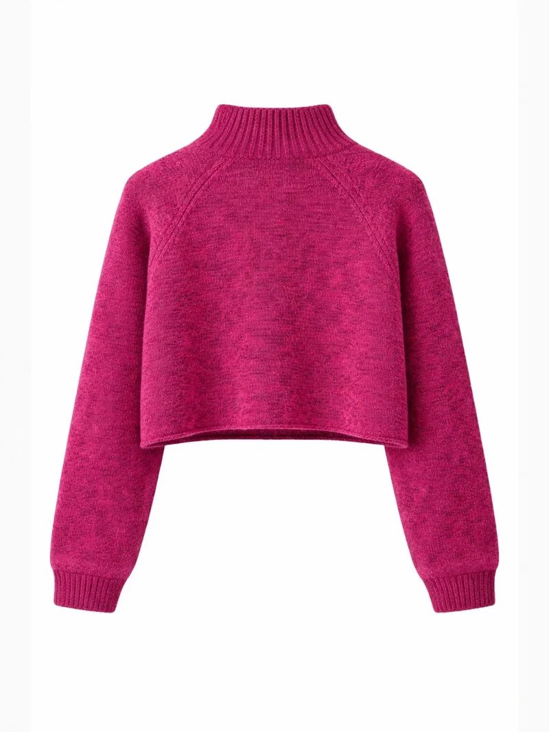 Mixray Electric Purple MIXRAY Women's Cropped Textured Knit Sweater for Women | Best Price UAE