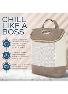 Itzy Ritzy Itzy Ritzy Insulated Bottle Bag – Keeps Bottles Warm or Cool - Holds 3 Bottles & Features Interior Pocket for Ice Pack (Not Included), Vanilla Latte  - Image 4