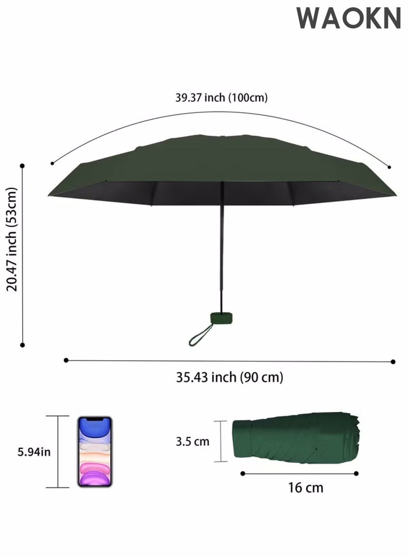 WAOKN New fashionable and simple solid color flat folding mini sun umbrella, UV resistant portable umbrella, equipped with sunshine UPF50 capsule storage box, alloy material umbrella, suitable for rainy and sunny days (dark green). - Image 4