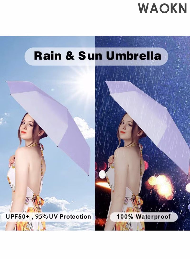 WAOKN New fashionable and simple solid color flat folding mini sun umbrella, UV resistant portable umbrella, equipped with sunshine UPF50 capsule storage box, alloy material umbrella, suitable for rainy and sunny days (dark green). - Image 3