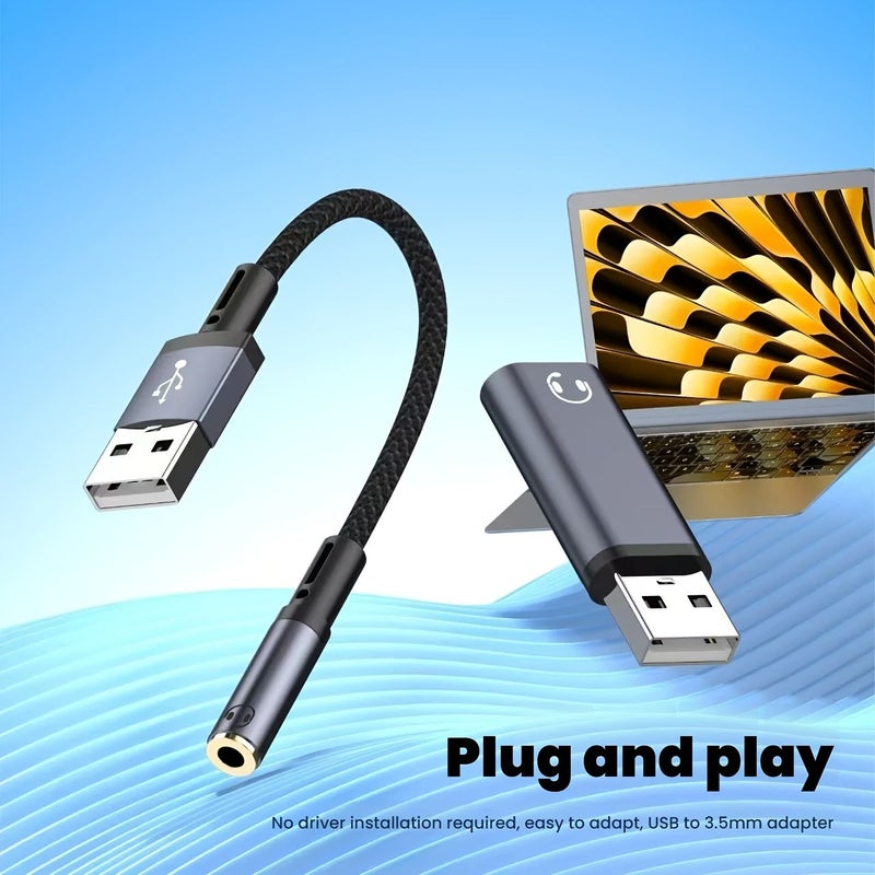 USB to 3.5mm Audio Adapter External Sound Card with Microphone for PC Car PS4 TV AUX Cable - Image 3