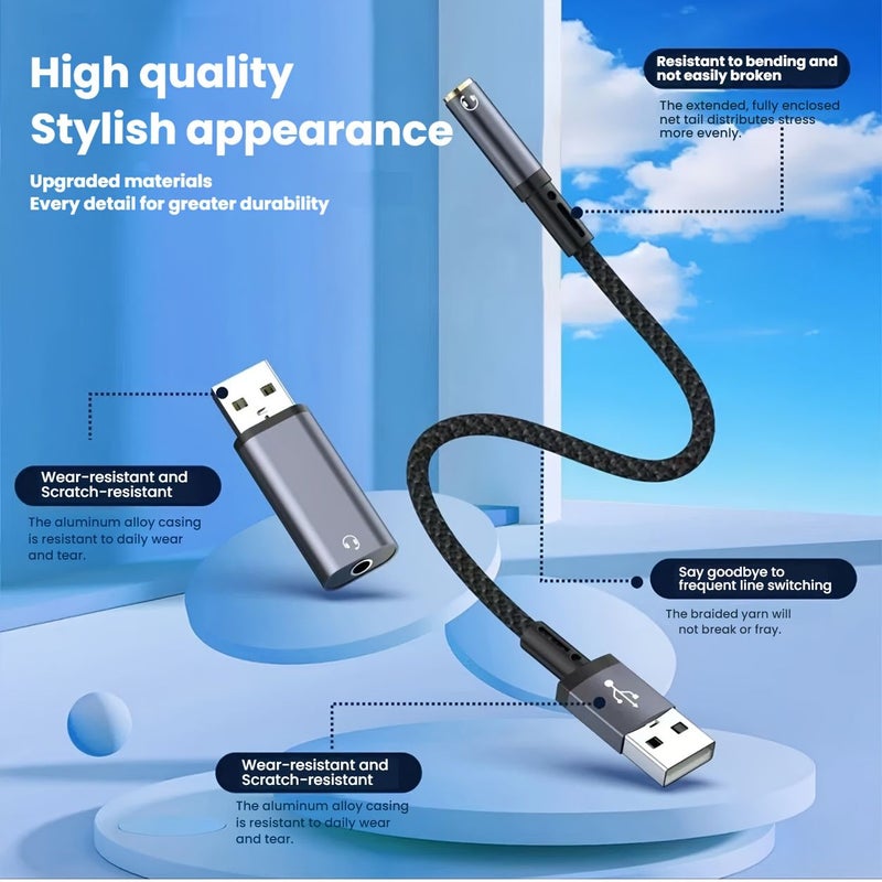 USB to 3.5mm Audio Adapter External Sound Card with Microphone for PC Car PS4 TV AUX Cable - Image 1