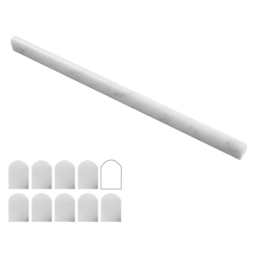 Lovdeco Carrara White 1/2" X 12" Marble Pencil Liner Tile, Edge Trim Molding for Shower and Backsplash, Bullnose Tile Trim Polished, 10 Pcs/Box - Image 1