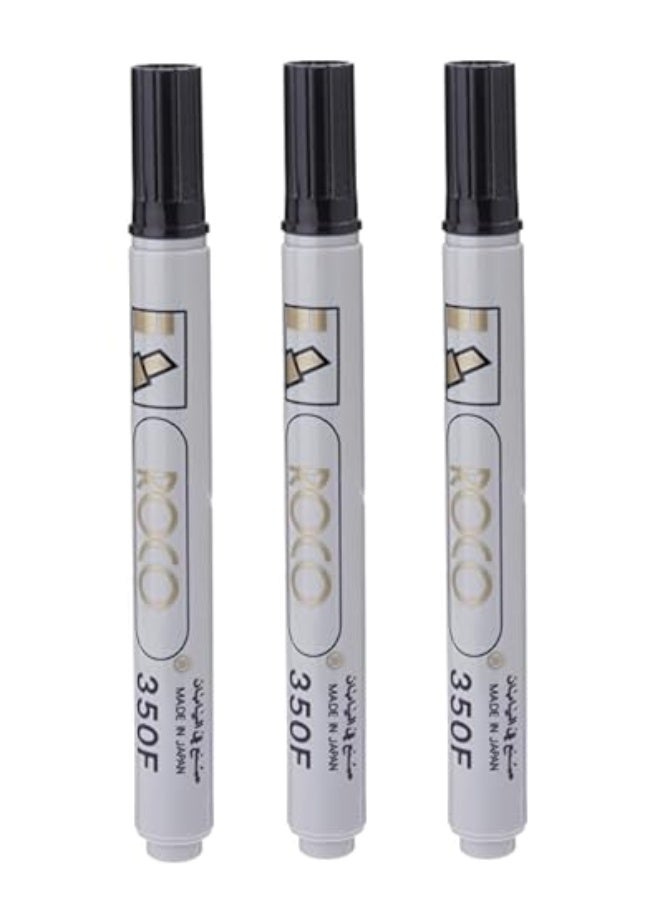 ROCO 350F Paint Marker – Permanent Oil-Based Marker Pen for Metal, Glass, Plastic, Wood & More – Made in Japan(Pack of 3)Black - Image 1