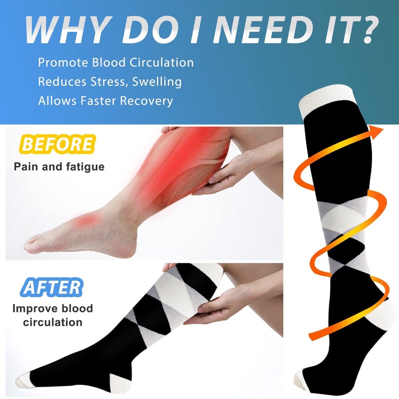 Aoliks Compression Socks for Women and Men, Knee High Support Stockings, Travel Gifts for Women, Fashion Compression Socks for Trips and Vacation, Black Leopard Design - Image 3