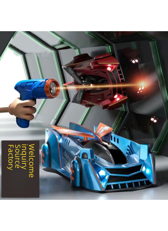 Rc Car Toy Led Headlights Taillights High-speed Off-road Vehicle Stunt Car 27mhz Frequency 4wd Drive-Color:Remote Control Wall Climbing Car Blue (chinese Version)  - Image 2