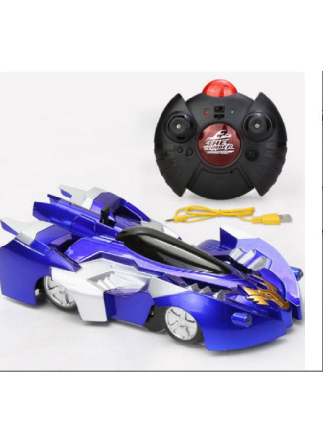 Rc Car Toy Led Headlights Taillights High-speed Off-road Vehicle Stunt Car 27mhz Frequency 4wd Drive-Color:Remote Control Wall Climbing Car Blue (chinese Version)  - Image 1