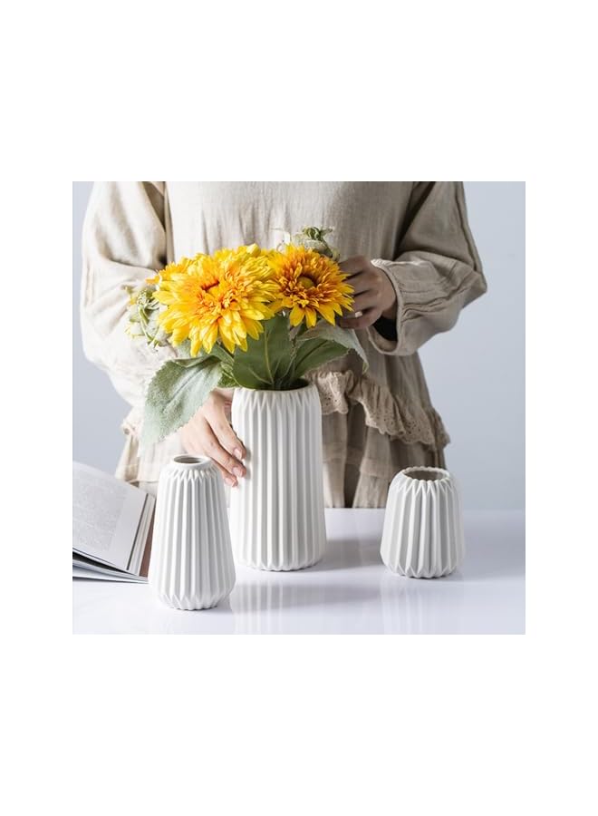 The Bros طقم مزهريات خزفية، 3 قطع مزهرية خزفية للزهور، مزهرية فخارية زخرفية للزهور، ديكور منزلي حديث، مزهريات لديكور غرفة المعيشة والحمام والمكتب - Image 2