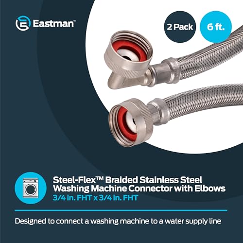 Eastman 6 ft Washing Machine Hose Connectors with Elbows, Pack of 2, 3/4 in FHT x 3/4 in FHT, Braided Stainless Steel, 41066 - Image 2