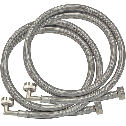 Eastman 6 ft Washing Machine Hose Connectors with Elbows, Pack of 2, 3/4 in FHT x 3/4 in FHT, Braided Stainless Steel, 41066 - Image 1