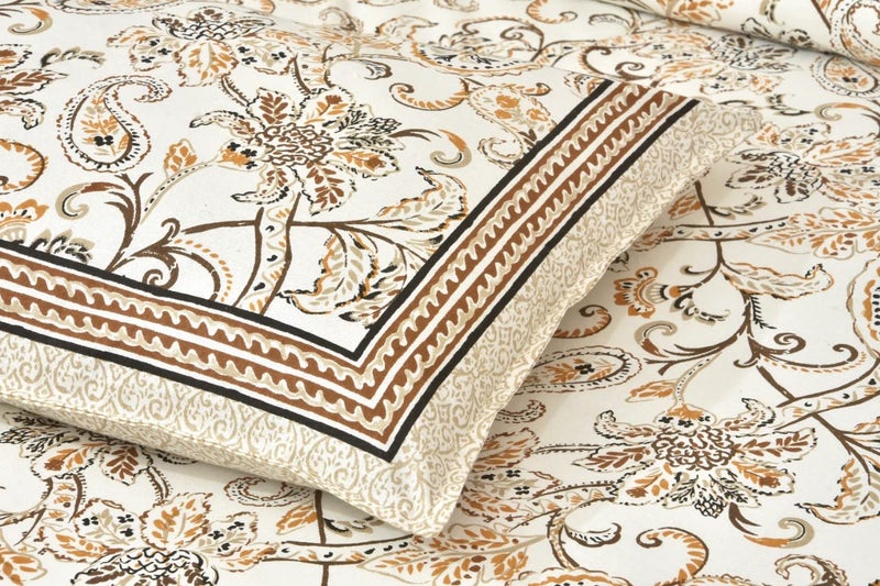 EasyGoods® 100% Pure Cotton Sanganeri Print Double Single Combo Bedsheet with 2/1 Pillow Covers | Monarch Bedsheet for Single/King Size Bed| 240 TC Premium Printed Flat Bed Sheet (Light Brown) - Image 3