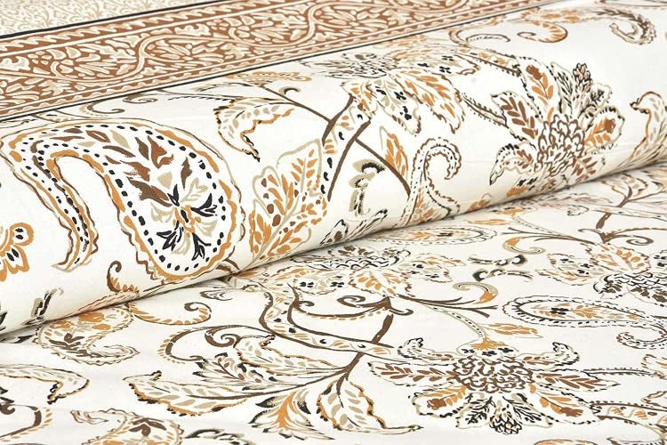 EasyGoods® 100% Pure Cotton Sanganeri Print Double Single Combo Bedsheet with 2/1 Pillow Covers | Monarch Bedsheet for Single/King Size Bed| 240 TC Premium Printed Flat Bed Sheet (Light Brown) - Image 2