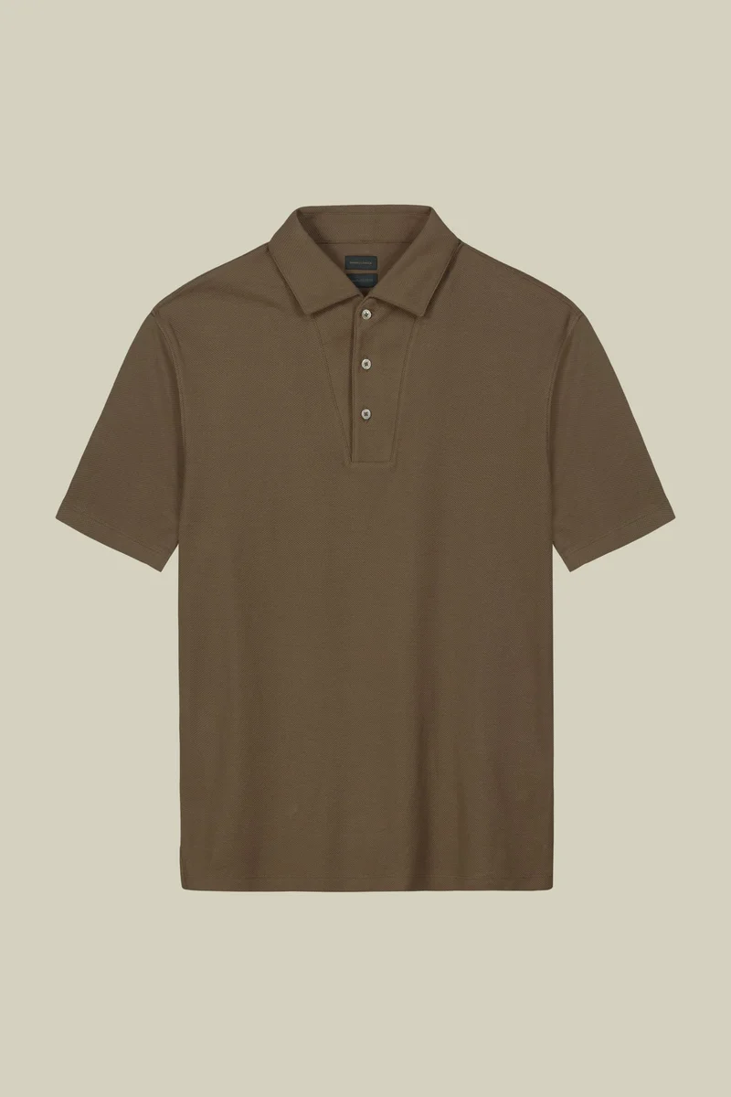 دوبل غانغر Men's short-sleeved polo shirt in honeycomb pure cotton - Beige