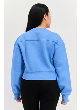 ESPRIT Women Crew Neck Long Sleeves Cropped Sweatshirt, Blue  - Image 3