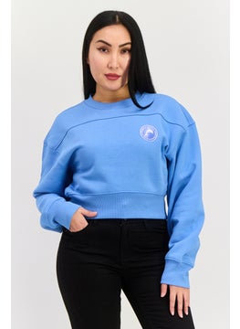 ESPRIT Women Crew Neck Long Sleeves Cropped Sweatshirt, Blue  - Image 1