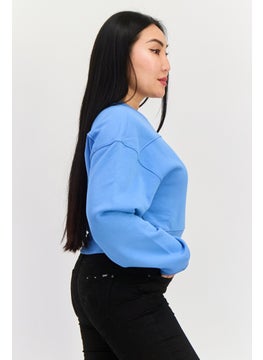 ESPRIT Women Crew Neck Long Sleeves Cropped Sweatshirt, Blue  - Image 4