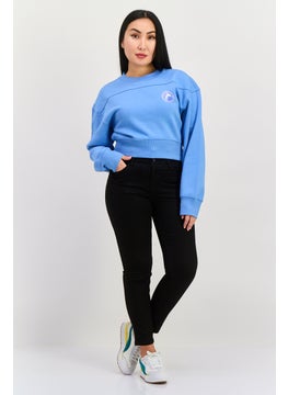 ESPRIT Women Crew Neck Long Sleeves Cropped Sweatshirt, Blue  - Image 2
