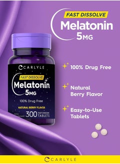 CARLYLE Carlyle Melatonin 5 mg Fast Dissolve 300 Tablets | Berry Flavor | Vegetarian, Non-GMO Supplement  - Image 2