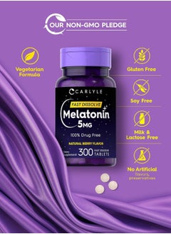 CARLYLE Carlyle Melatonin 5 mg Fast Dissolve 300 Tablets | Berry Flavor | Vegetarian, Non-GMO Supplement  - Image 3