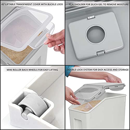 ABOUT SPACE 1 Pack Rice Dispenser (15Kg) Airtight Rice Storage Container with Measuring Cup - Rice Barrel Dispenser, Moisture Proof Organiser for Cereals, Grains, Pulses & Pet Food - Grey - Plastic - Image 3
