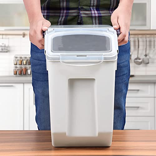 ABOUT SPACE 1 Pack Rice Dispenser (15Kg) Airtight Rice Storage Container with Measuring Cup - Rice Barrel Dispenser, Moisture Proof Organiser for Cereals, Grains, Pulses & Pet Food - Grey - Plastic - Image 4