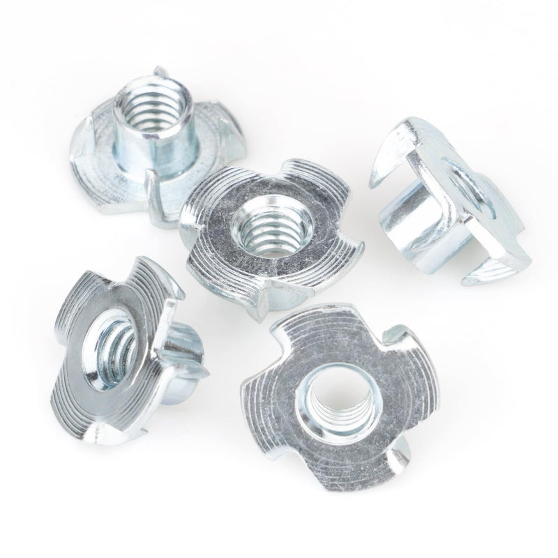 Aovchei 1/4"-20 T-Nuts (100 Pack), Zinc-Plated Steel Corrosion Resistant, 5/16" Barrel Length, 4-Pronged Tee Nut for Wood, Rock Climbing Holds, Cabinetry - Image 1