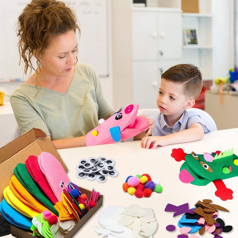 WATINC 6Pcs Hand Puppet Making Kit, Art Craft Felt Sock Puppet Toys, Creative DIY Make Your Own Pompoms Wiggle Googly Eyes Storytelling Role Play Party Supplies Gift for Girls Boys (Animals) - Image 5