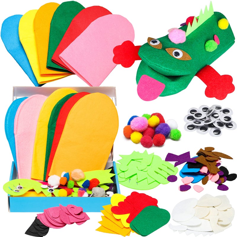 WATINC 6Pcs Hand Puppet Making Kit, Art Craft Felt Sock Puppet Toys, Creative DIY Make Your Own Pompoms Wiggle Googly Eyes Storytelling Role Play Party Supplies Gift for Girls Boys (Animals) - Image 1
