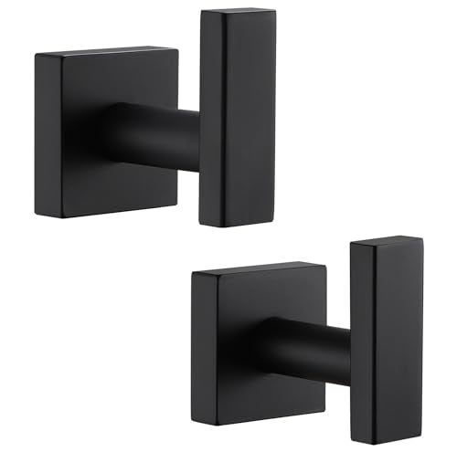 Angle Simple Bathroom Towel Hooks, Stainless Steel Robe Coat Hooks for Wall, Matte Black, 2 Pack - Image 1