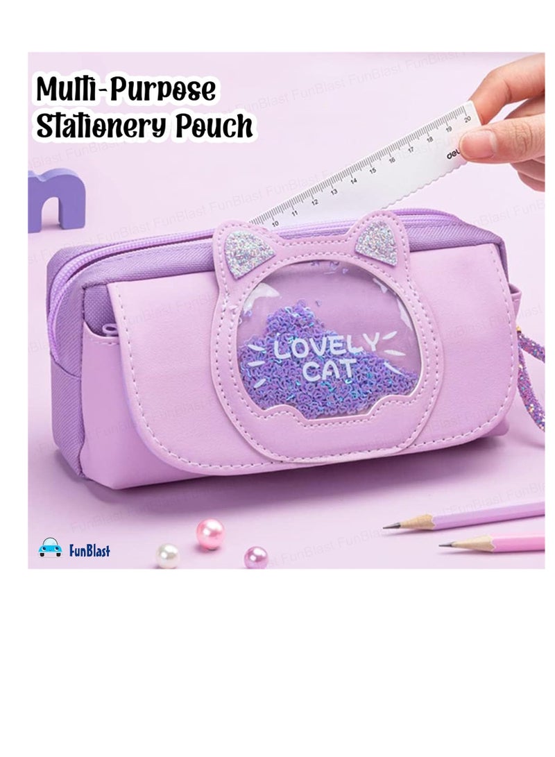 FunBlast Stationery Pouch for Girls Large Capacity Pencil Bag Multi Purpose Pencil Case with Zipper Lock  Kawaii Pouch Pen   Pencil Bag for School Kids Girls  Purple - Image 2