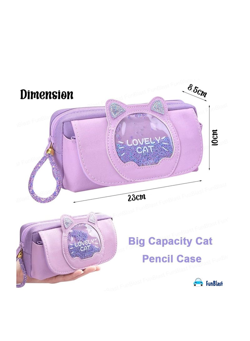 FunBlast Stationery Pouch for Girls Large Capacity Pencil Bag Multi Purpose Pencil Case with Zipper Lock  Kawaii Pouch Pen   Pencil Bag for School Kids Girls  Purple - Image 3